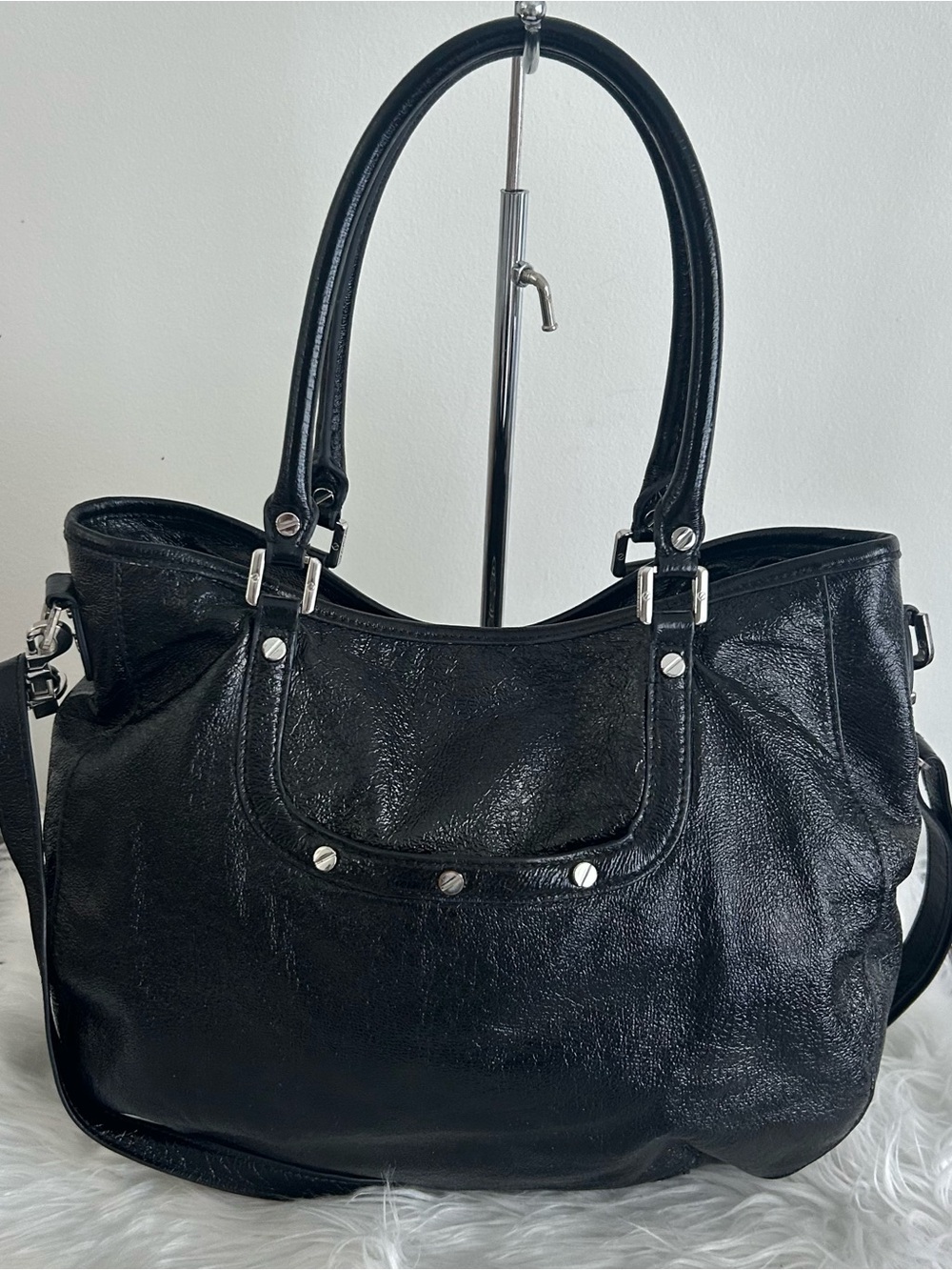 Tory Burch Amanda Black Leather Logo Medallion Tote Crossbody Shoulder Bag - Picture 7 of 13